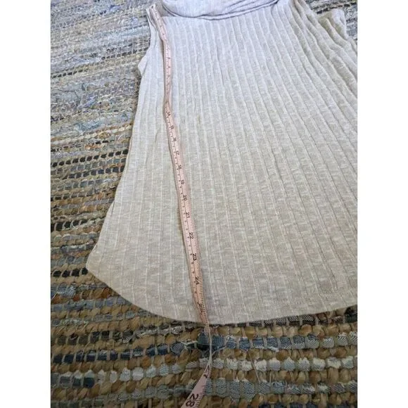 Cowl Neck M Sleeveless Beige Ribbed Knit Tank Top Pullover Stretch Quiet Luxury - Picture 5 of 7